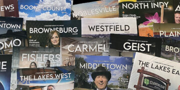 A collage of Towne Post Network magazine covers, showcasing the variety of local communities served.