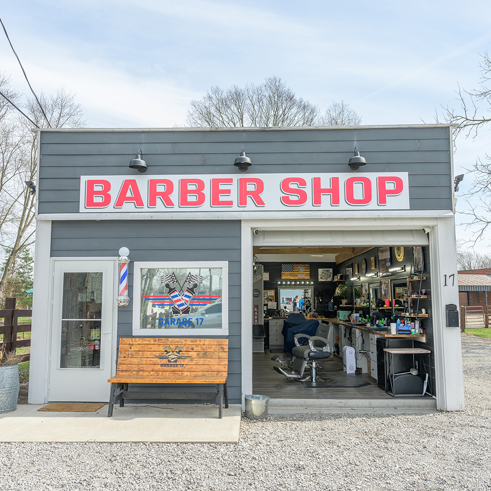 Front of Garage 17 Barbershop in Brownsburg