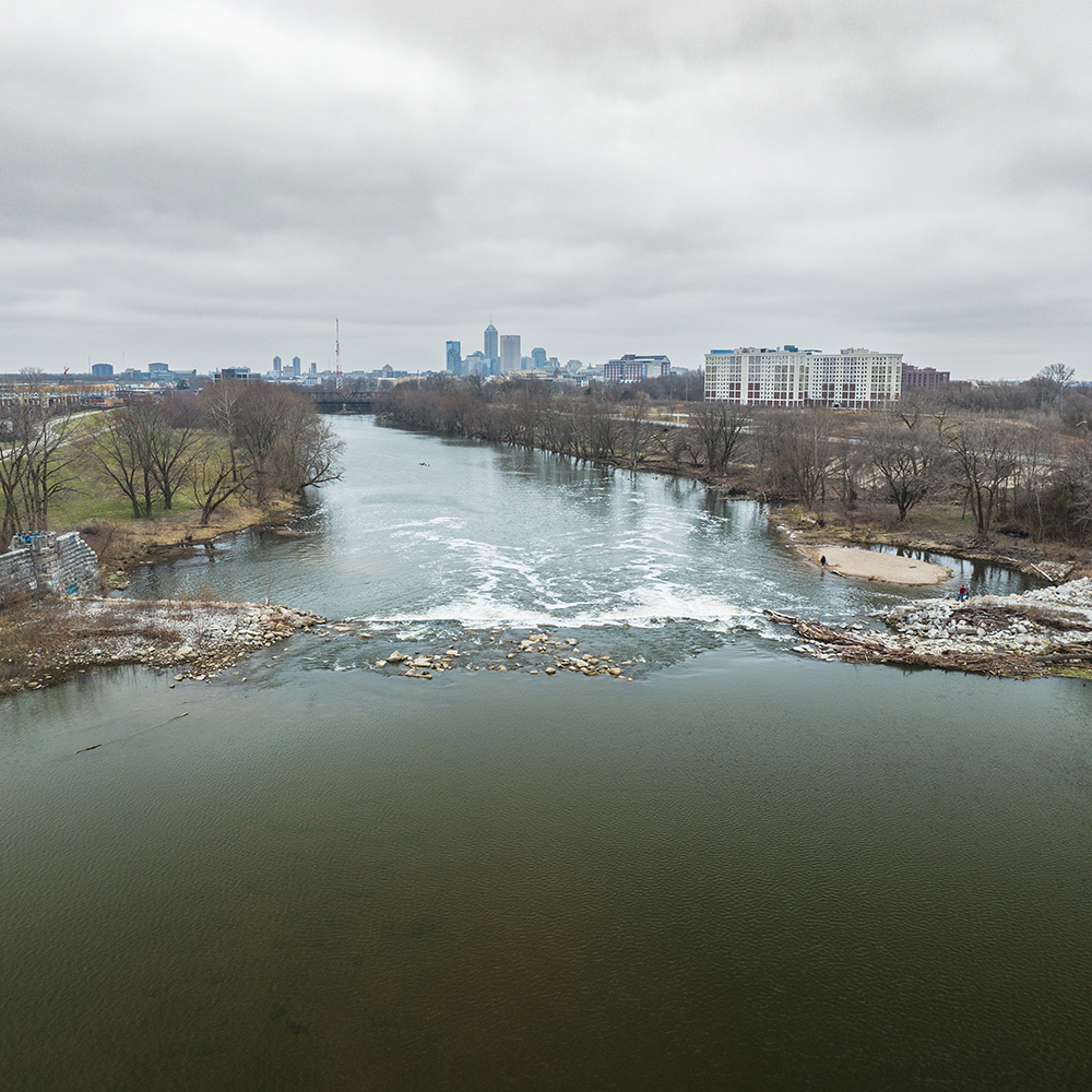 Emrichsville Dam with Indy skyline