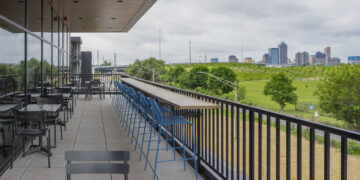 Outdoor work space with the Indianapolis skyline