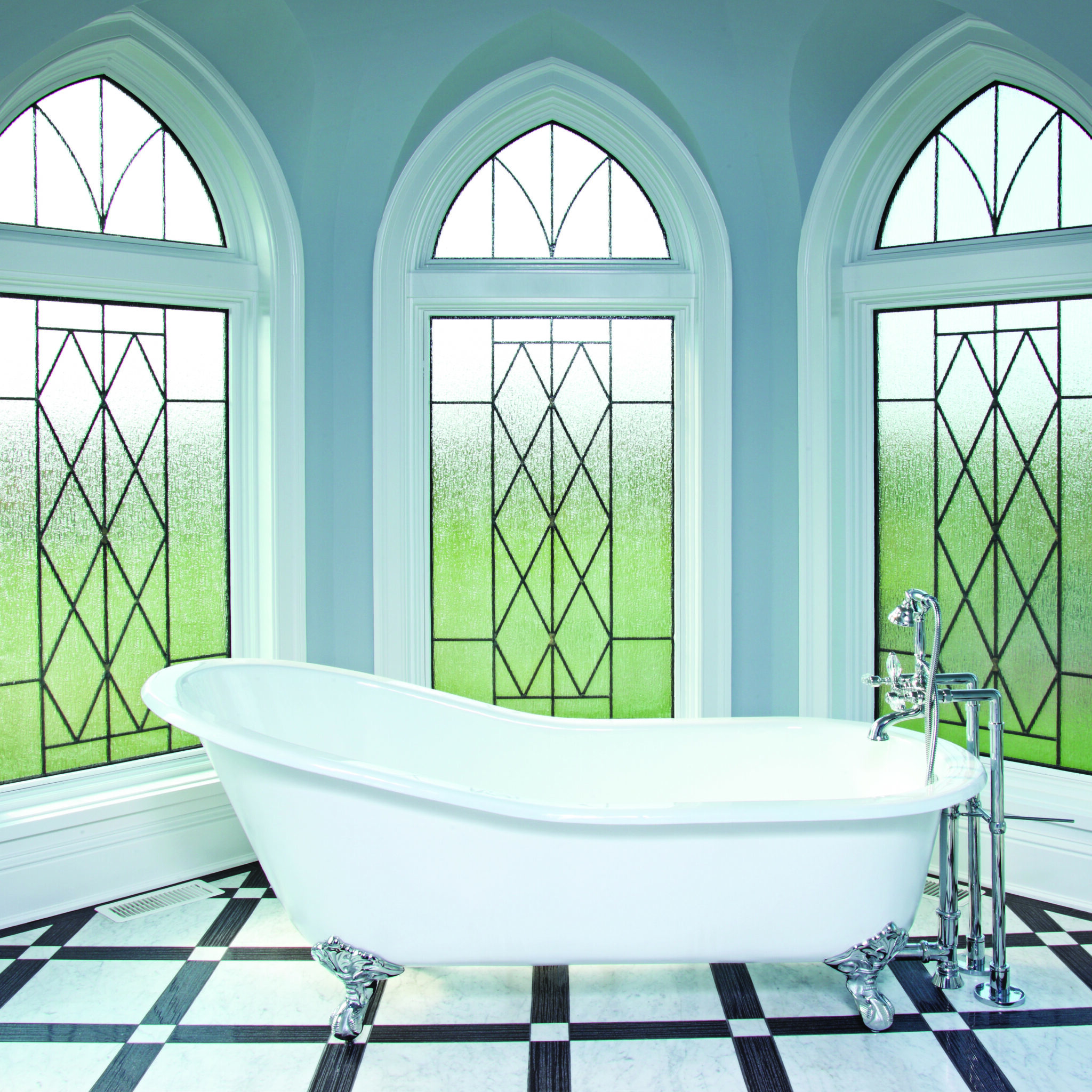 Example of window design behind a bathtub