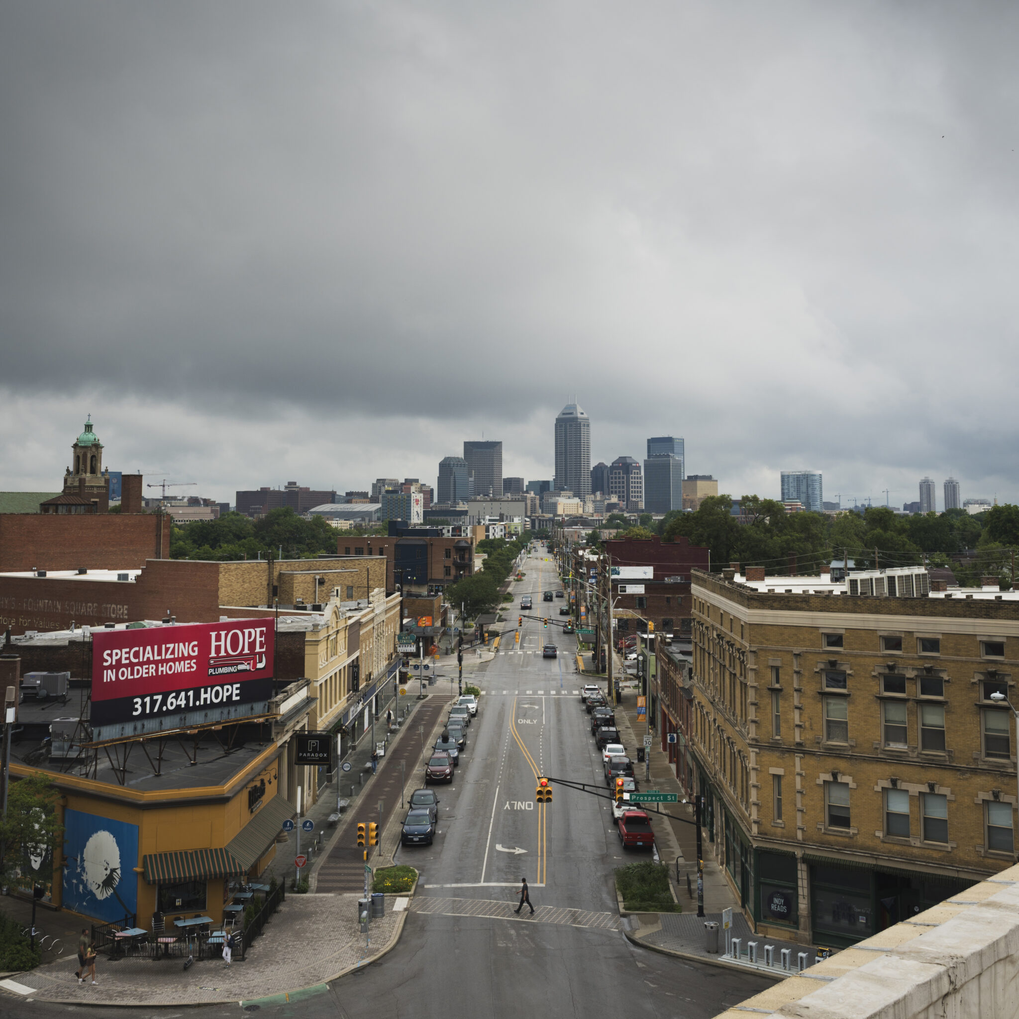 Aerial view of intersection of Shelby and Virginia Avenues, Indianapolis, Indiana