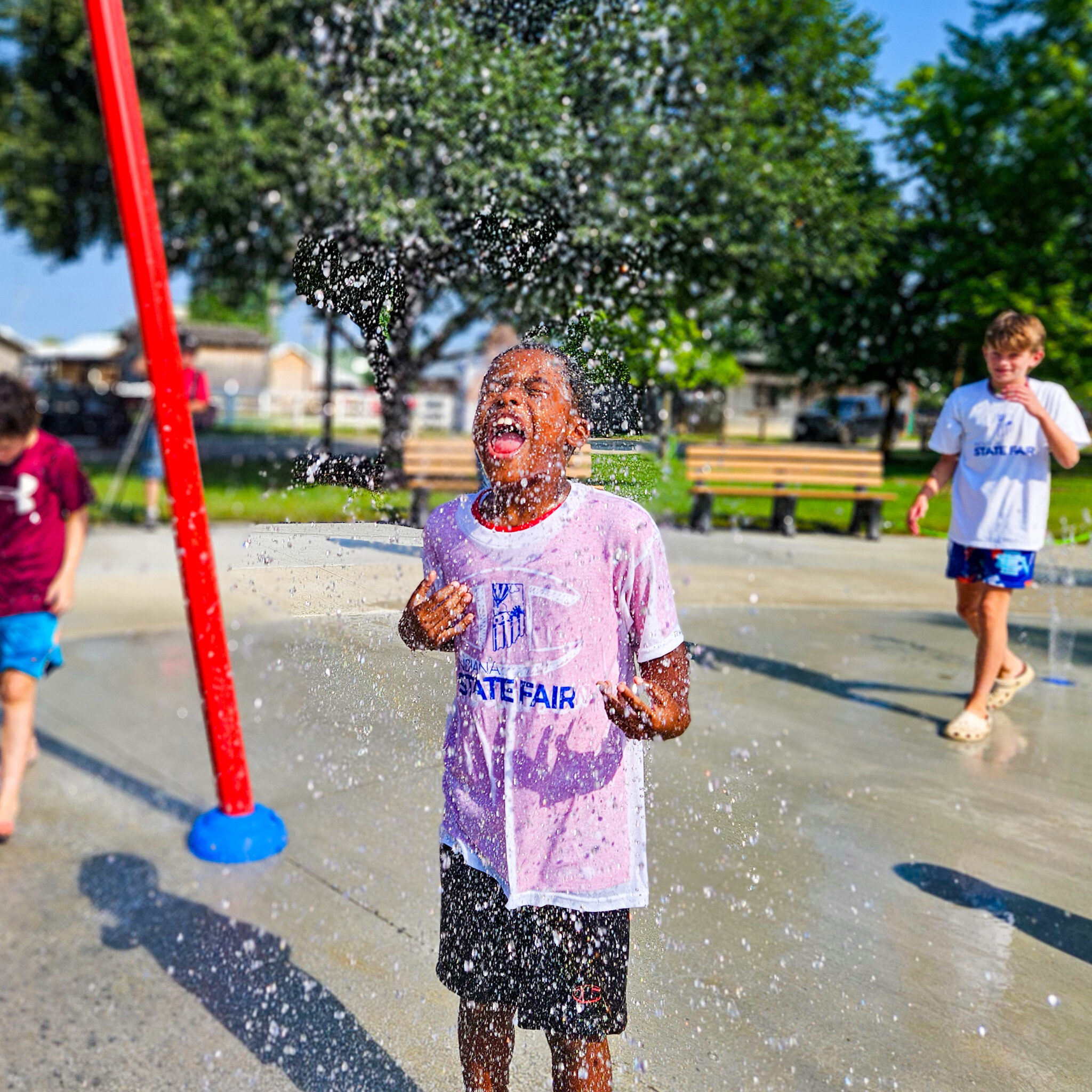 Children playing in a cool off station 