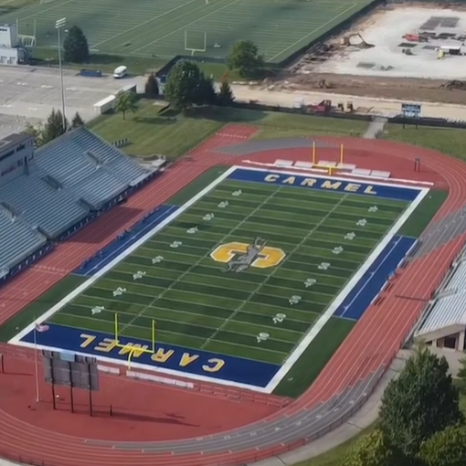 Aerial view of high school football field