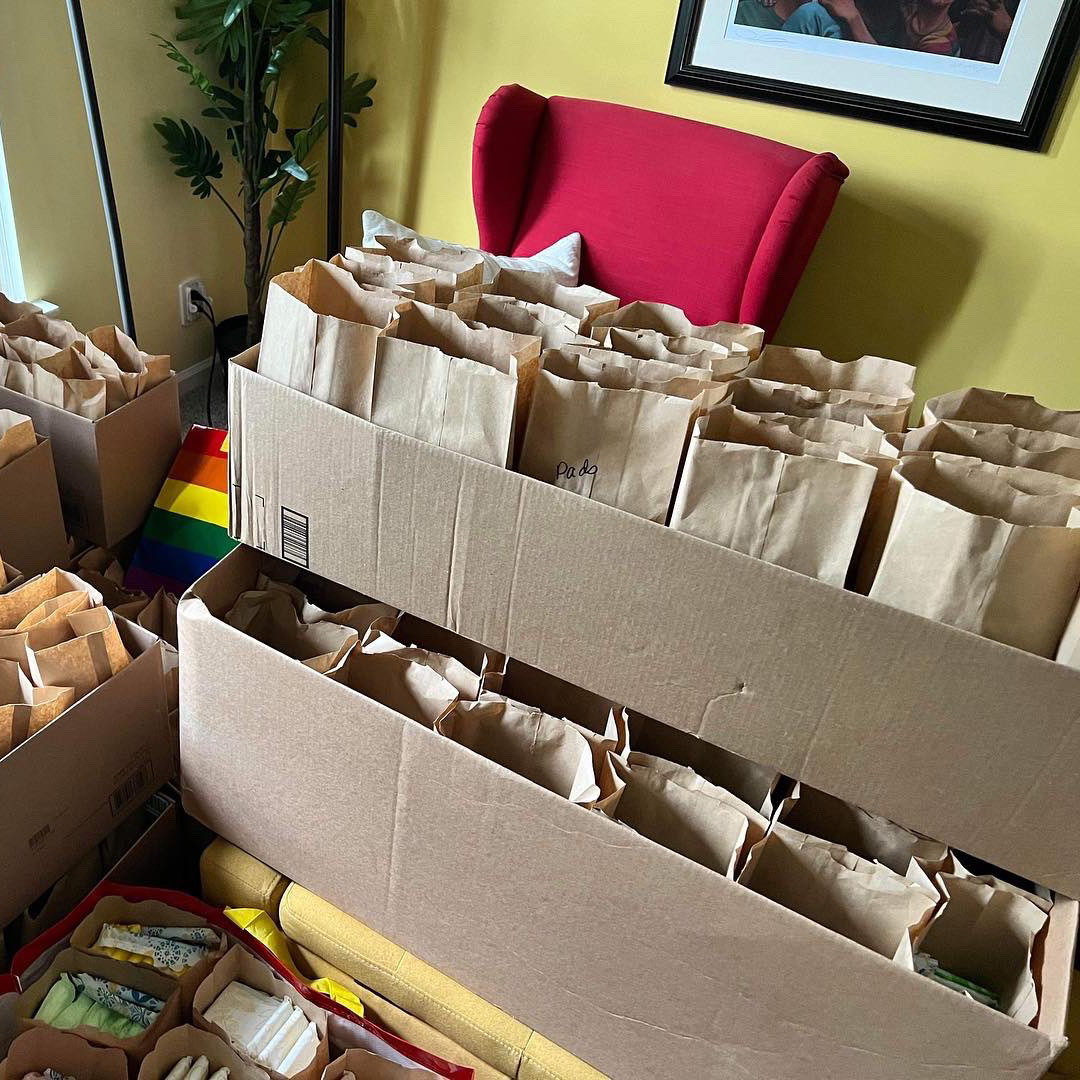 Paper bags on a shelf