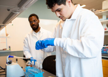 College students in a science lab