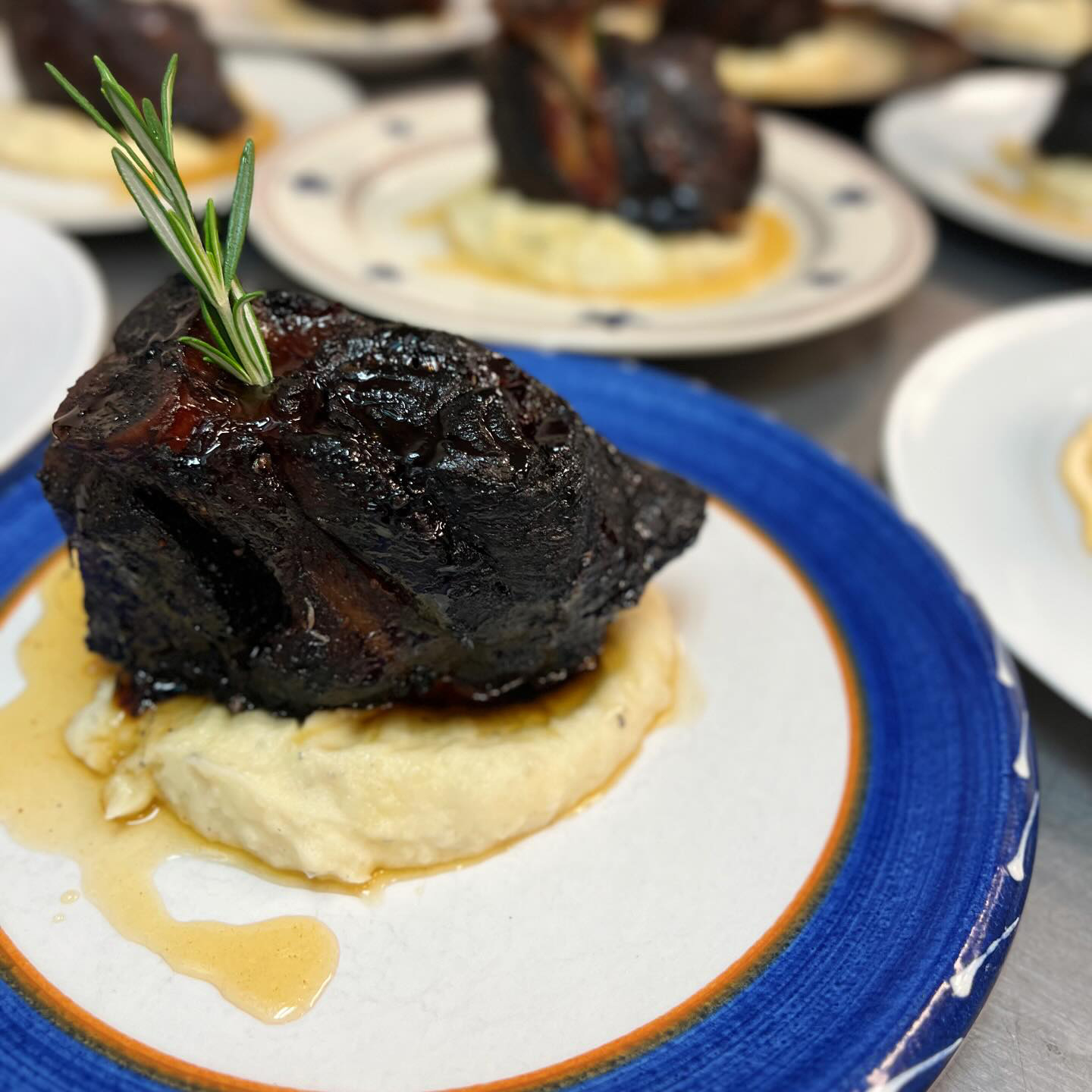 Steak on mashed potatoes