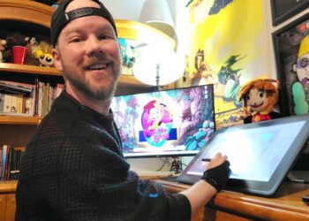 David Perry using his tablet to make 2D animations