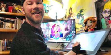 David Perry using his tablet to make 2D animations