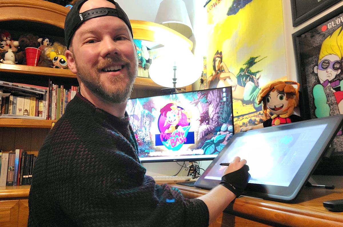 David Perry using his tablet to make 2D animations