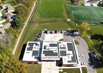 Birds eye view of Maple Grove Elementary School with Solar energy