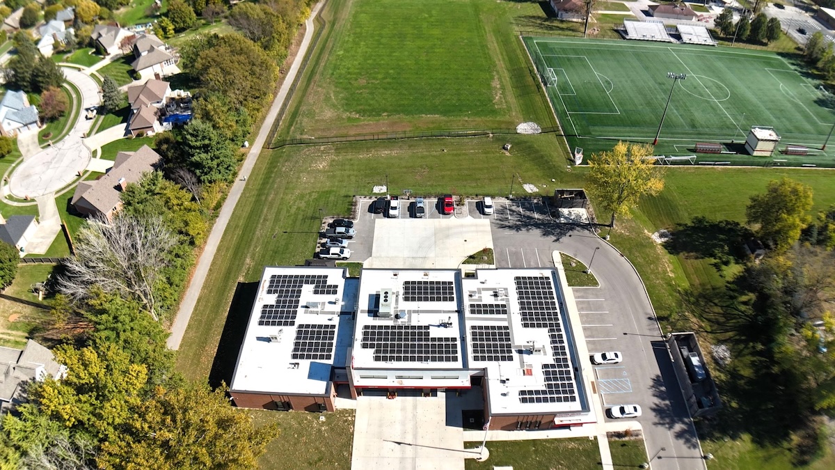 Birds eye view of Maple Grove Elementary School with Solar energy