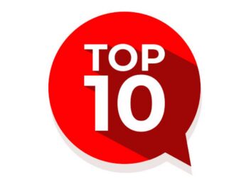 Top 10 word on red speech bubble.