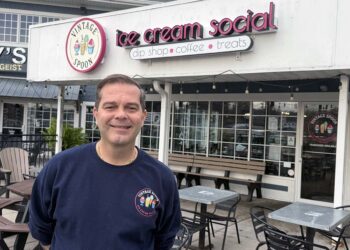 Chris Collins in front of the Vintage Spoon at Geist Marina